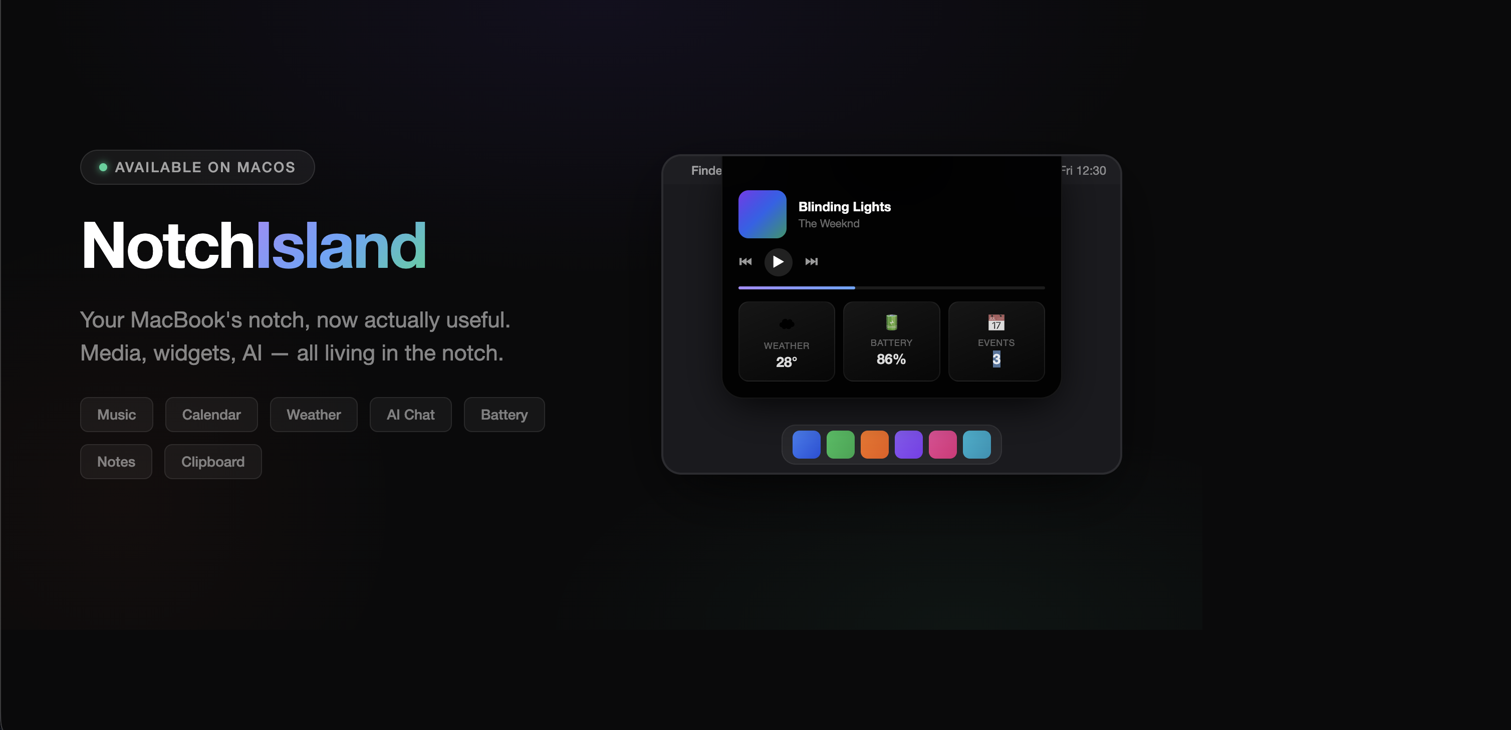 NotchIsland — MacBook notch utility with expanded music player and widgets